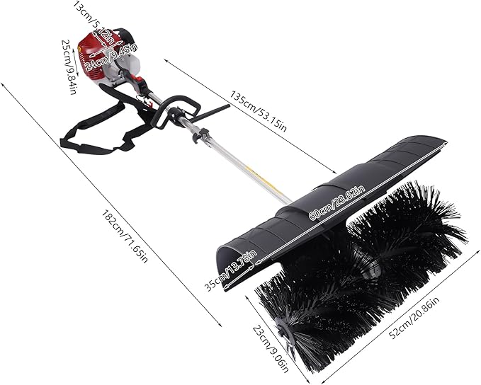Outdoor Handheld Gas Power Broom with Blower, 52cc 2.3HP 2-Stroke Gasoline Power Lawns Sweeper Broom Sweeper Cleaning Driveway Tools High Performance Cleaner 1.8M 33.82oz Tank