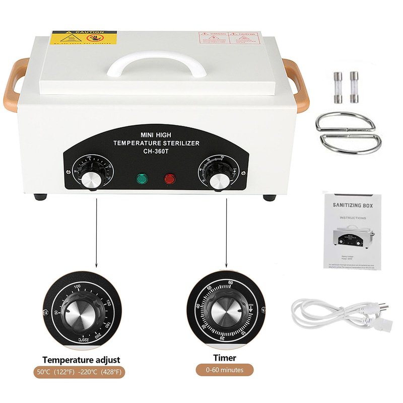 GoLashFun 1.5L Autoclave Sterilizers,High Temperature Nail Tool Sterilizer Metal Tool Cleaning Box,Sanitizing Box for Nail Tools with Timer Dry Heat Sterilizer Cabinet Equipment