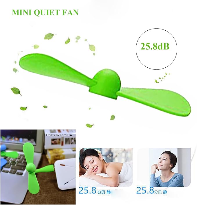 Soseelnee Mini USB Fan, Portable Pocket Fan USB-A Powered Little Cooler, Quiet Operation, for Home Office Car Outdoor Travel- 4 Pack (Green)