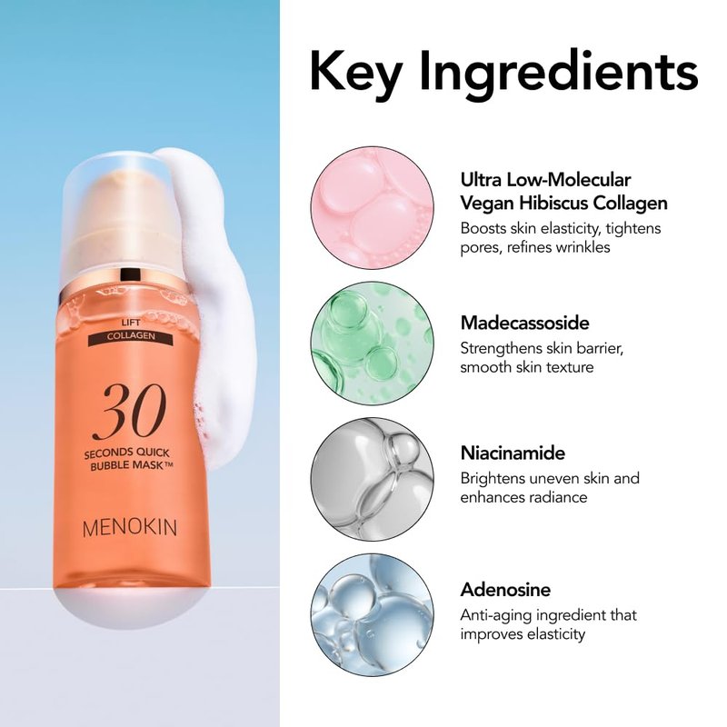 MENOKIN 30 Seconds Quick Bubble Mask [LIFT] - [Collagen] & Niacinamide in Micro-bubbles for Anti Aging, Boost Elasticity, Fine Lines, Korean Glass Skin Care Essential, 70 Uses, 3.21 fl.oz