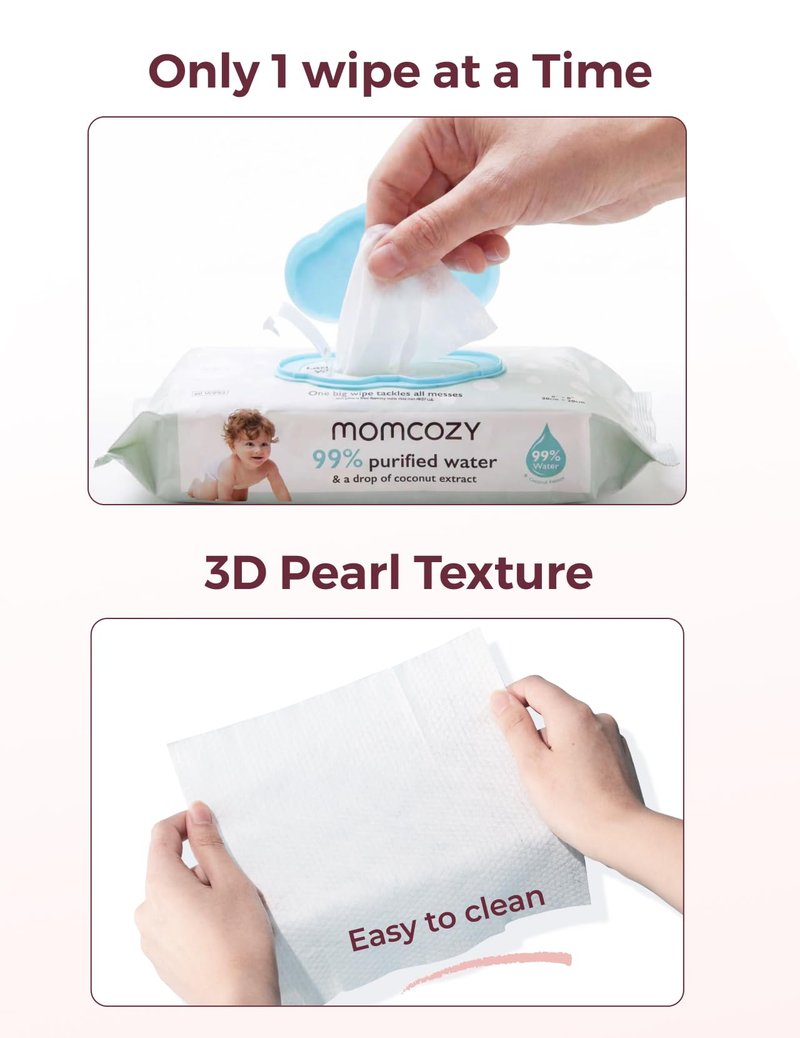 Momcozy Baby Wipes Plus Wipes –Size, Thickness, Moisture, Softness & Scenario Plus, 99% Water-Based Wet Wipes, Unscented & Hypoallergenic, Gentle for Sensitive Skin, 720 Count (12 Packs)