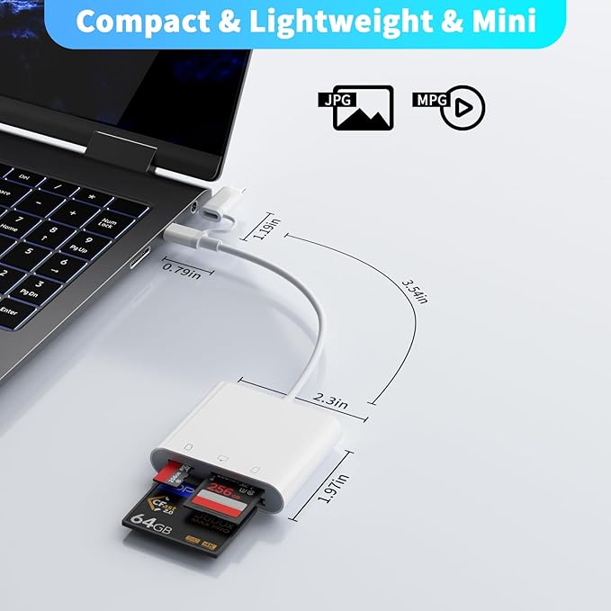 Aplimln Lightning and USB C SD Card Reader for iPhone iPad Mac Android Phone Laptop, 3 in 2 Memory Card Reader Supports Compact Flash SD Micro SD CF Card, Digital Camera Adapter Plug and Play