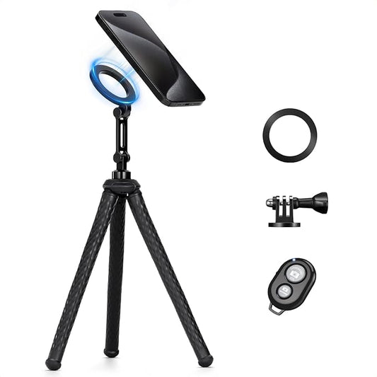 K&F CONCEPT Flexible Tripod, Magnetic Flexible Phone Stand with Wireless Remote, Mini Vlogging Tripod, Compatible with iPhone 17 Pro Max/16/15/14/13/12 All Phones and Actions Camera.