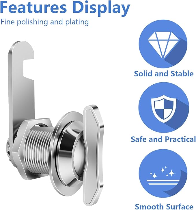 Sissinda Thumb Operated Offset Cam Lock, 5/8" Cylinder Fits on 3/8" Max Door Thickness, Non-Locking Cam Lock for RV Compartment Storage Door, Cabinets, Drawers (5/8 Inch 3Pack)