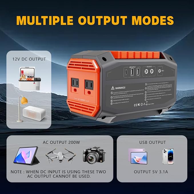 TIWKICH 200w Power Station, Portable Solar Generator 36000mAh/133Wh with 110v AC Outlet, Lithium Battery Backup Supply Pack (solar panel not included) with LED Light, for Outdoor Camping Home