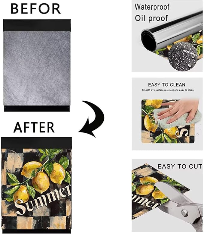 Generic Summer Lemon Dishwasher Face Cover,Fridge Door Cover,Magnetic Sticker,Decorative Farmhouse Fruit Sticker,23x26