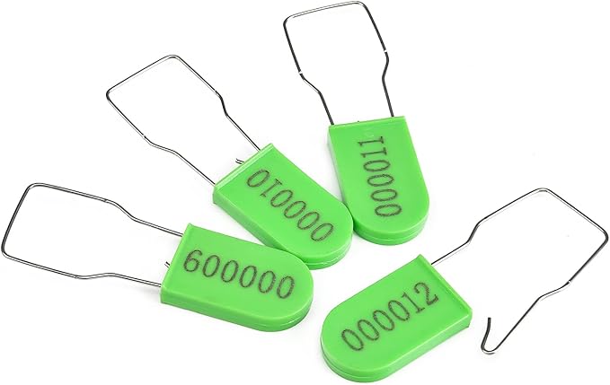 LeadSeals 100PCS Plastic Padlock Security Seals Metal Wire Padlocks Electric Meter Lockout Tags Self-Locking Numbered Anti Tamper Seal Tags Green