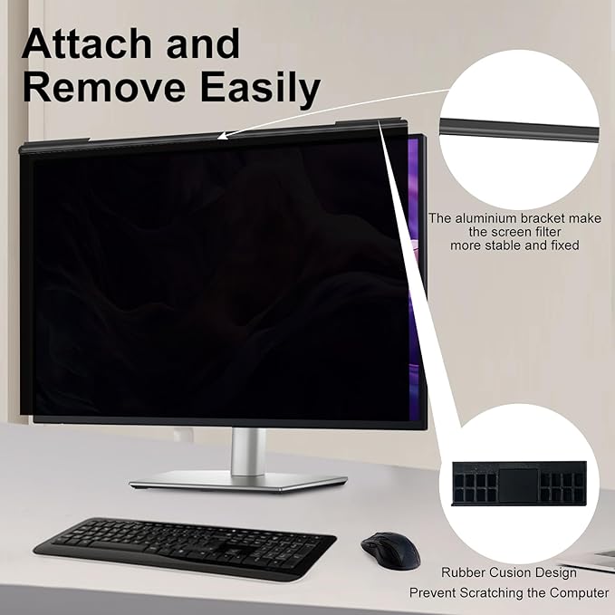Hoktods Magnetic Computer Privacy Screen Filter 21.5 Inch, Removable Hanging Aluminum Alloy Privacy Shield for 16:9 Widescreen Monitor, Anti Spy Anti Scratch Anti Glare Blue Light Screen Guard