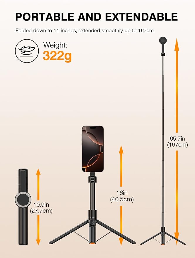 𝟐𝟎𝟐𝟓 𝐔𝐩𝐠𝐫𝐚𝐝𝐞𝐝 for Mag-Safe Tripod for iPhone,65”Extendable Strong Magnetic Selfie Stick for iPhone with Remote,Portable Cell Phone Tripod Stand for Vlogging Vacation Travel Essentials