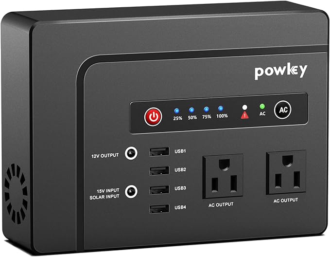 powkey Portable Power Station 200W, 146Wh Portable Solar Generator Battery Pack with 2 Pure Sine Wave AC Outlets/4 USB A/1 DC Port, Lithium Battery Backup Power Supply for Camping Travel Outdoor Home