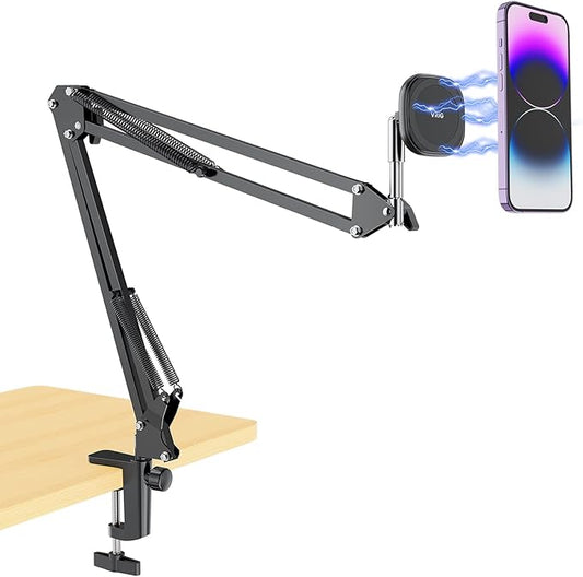 VRIG Overhead Phone Mount Stand for Bed with Magsafe, Articulating Arm Cell Phone Holder for Desk, Cell Phone Holder for Live Streams, Zoom Calls, Online Teaching, Selfies, Remote Working