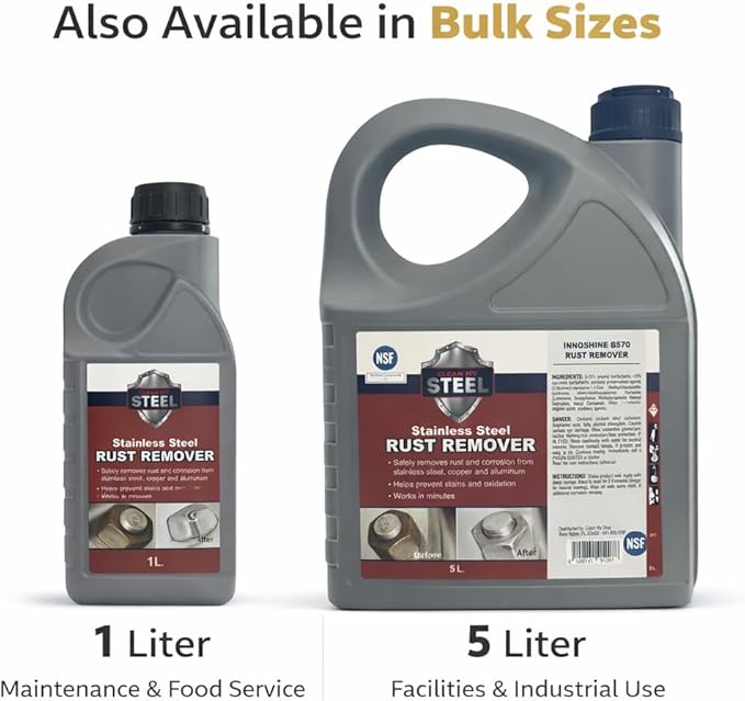 Stainless Steel Rust Remover and Stain Cleaner | NSF Approved | Non-Toxic & Food Safe | Quickly Cleans Commercial Equipment, Appliances, Grills, Sinks, and Tools - 1 liter
