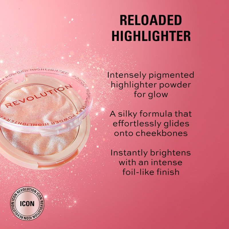 Revolution, Reloaded Pressed Powder Highlighter, Intensely Pigmented for a High Impact Dewy Finish, Raise The Bar, 0.22 Oz