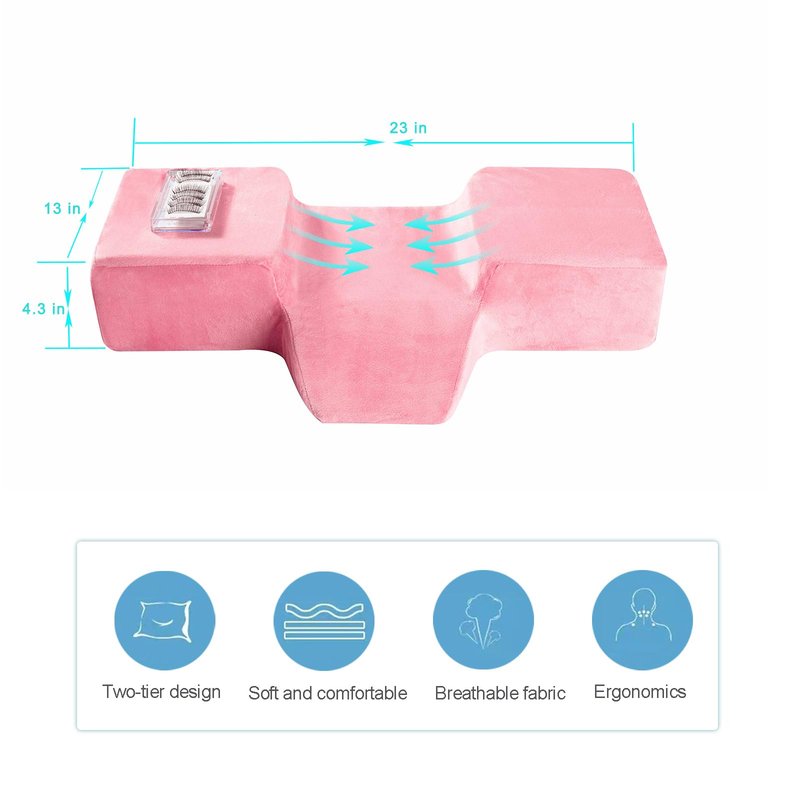 Beauty Salon Eyelash Extension Pillow Memory Foam Lash Pillow with Velvet Pillowcase Ergonomic Curve Improve Cervical Pillows for Neck Pain(Pink)