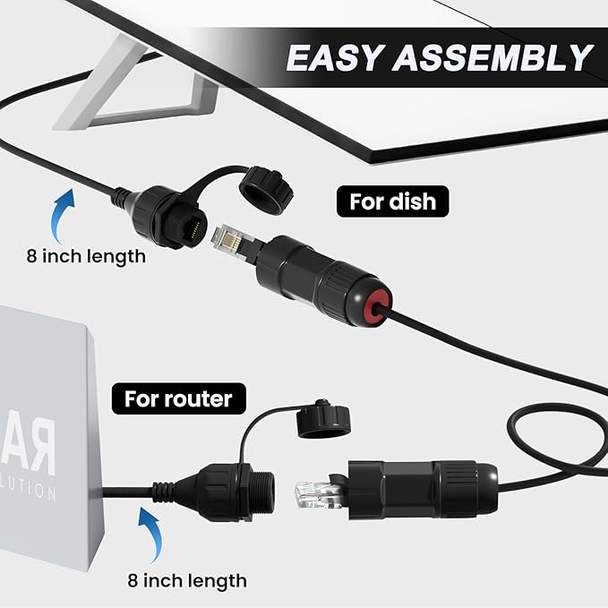 Klutchtech Starlink Ethernet Adapter Gen 3/Mini, Starlink Cable SPX to RJ45 Adapter for Standard V3/Mini Dish and Router Black (2PCS)