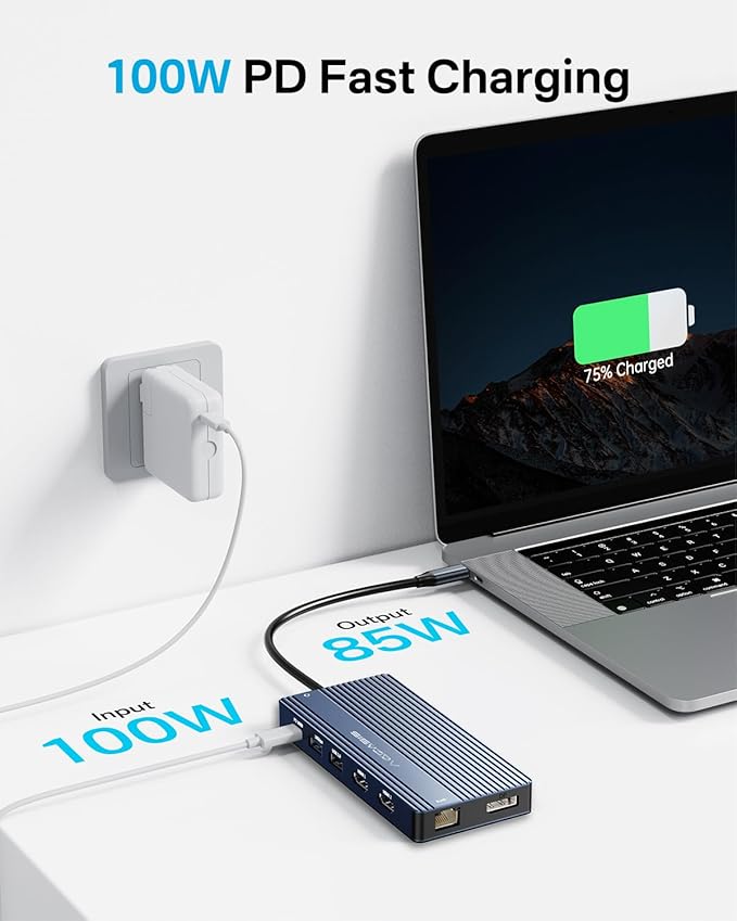 USB C Docking Station Dual Monitor, 14 in 1 USB C Hub, Adapter with 2 HDMI+DP(4K60Hz), Ethernet, 3 USBC 10G,100W PD, SD/TF, Audio, Laptop Docking Station for Dell/HP/Lenovo/ThinkPad/Surface (Grey)