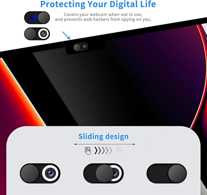 Ultra-thin magnetic sliding webcam cover, suitable for iPhone, iPad, MacBook Pro, desktop computers, mobile phones, PC accessories webcam blocker slider, excellent privacy protection - [3 Pack Black]