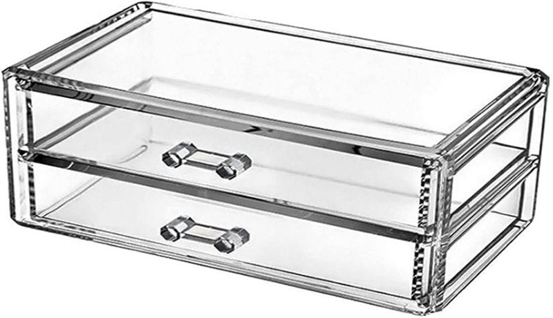 Acrylic Makeup Organizer - 2 Drawer Transparent Storage Box for Jewelry & Cosmetics | Dustproof Vanity Display