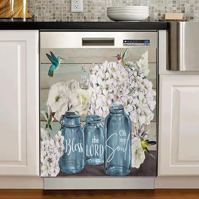Farmhosue Floral Dishwasher Magnet Cover Decals Dishwasher Magnetic Sticker,Flower Vase Bless Home Magnets Panel Decal for Home Kitchen Appliance Decor 23"x26"