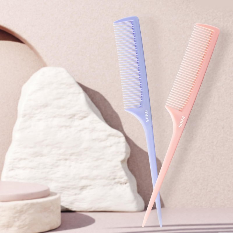 RHOS Rat Tail Comb for Parting, Fine Tooth Teasing Comb with Pick, 2 Pack Hair Styling Combs Set for Women and Men, Pink & Purple, Plastic, Unisex