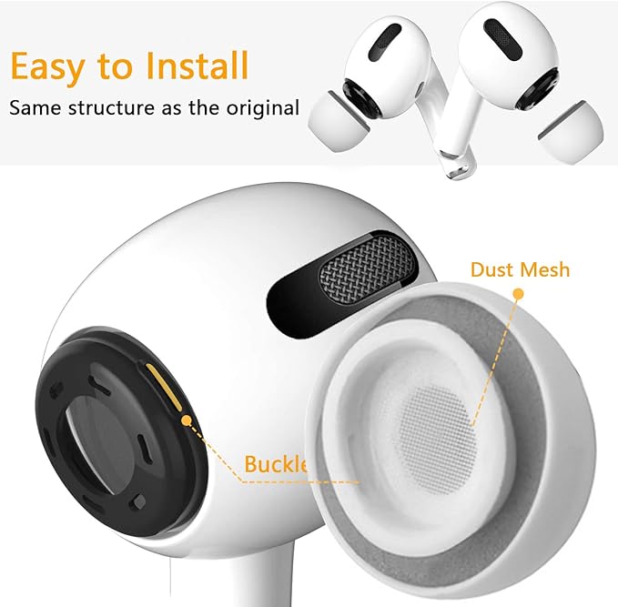 KASOTT Upgraded Memory Foam&Silicone Hybrid Ear Tips for AirPods Pro 1st & 2nd Gen,Ultra-Comfort,Anti-Slip Eartips,Perfect Noise Reduction,Fit in The Charging Case,3 Pairs (Grey, Medium)