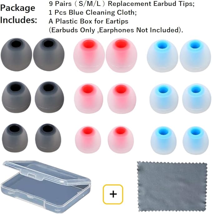 CYADCI 9 Pairs Earbuds Replacement Tips SML, Soft Comfortable Silicone Earbud Tips Fit Most Inner Hole 3.8mm -5.1mm Headphones