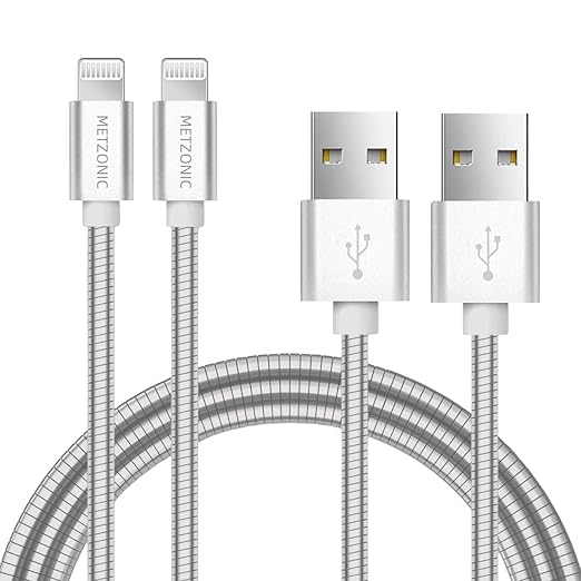 METZONIC MFi Certified Charger Cable[2 Pack, 6.6 Feet] Metal Braided USB Cable with Insulation Coated Steel Jacket, Strong & Fast Charging Data Transfer Cord Compatible with iPhone/iPad