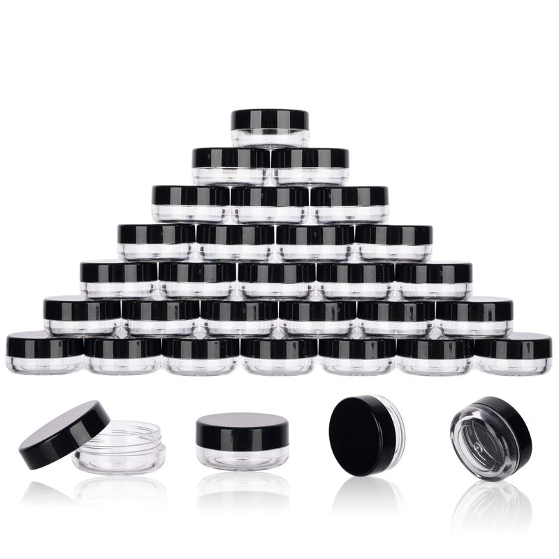 3 Gram Sample Containers with Lids, 200 Count Tiny Sample Jars, Empty Lip Balm Containers, Mini Cosmetic Container with Lids, Makeup Travel Container with Labels, Mini Disposable Spatulas