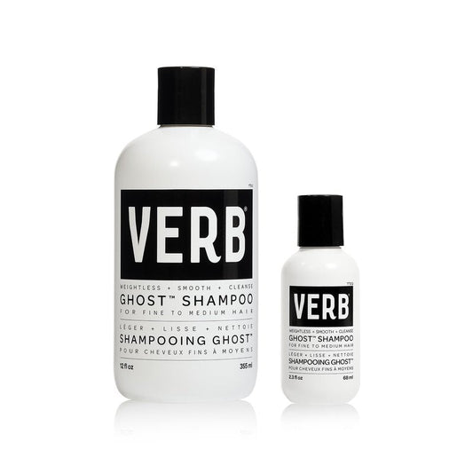 VERB Ghost Shampoo, 12 fl oz + 2.3 fl oz travel size- Infused with Moringa Oil - Cleanses Fine and Weighed Down Hair - Vegan, No Parabens or Harmful Sulfates