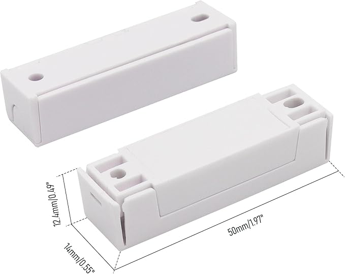 FOCMKEAS 5Pcs Magnetic Reed Switch Wired Surface Mount Normally Closed NC Contact Sensor Alarm Magnetic Door Switch with 2 Wires, ABS White, MC-44b