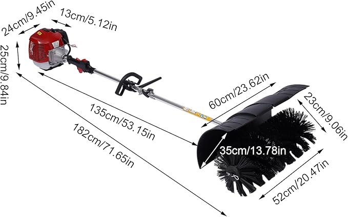 Sweeper Broom Gas Powered, 52CC 2.3HP 2-Stroke Handheld Sweeping Broom with Blower, Snow Driveway Turf Lawn Outdoor Artificial Brush Lawn Sweeper Cleaner Tool