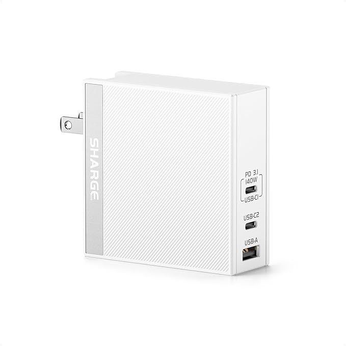 SHARGE USB C Charger for Laptops 140W GaN Fast Charger with USB C and USB A, PD3.1 Power Adapter Compatible for MacBook Chromebook Surface iPhone 17/16/15 iPad PC Tablets (Cable Not Included)