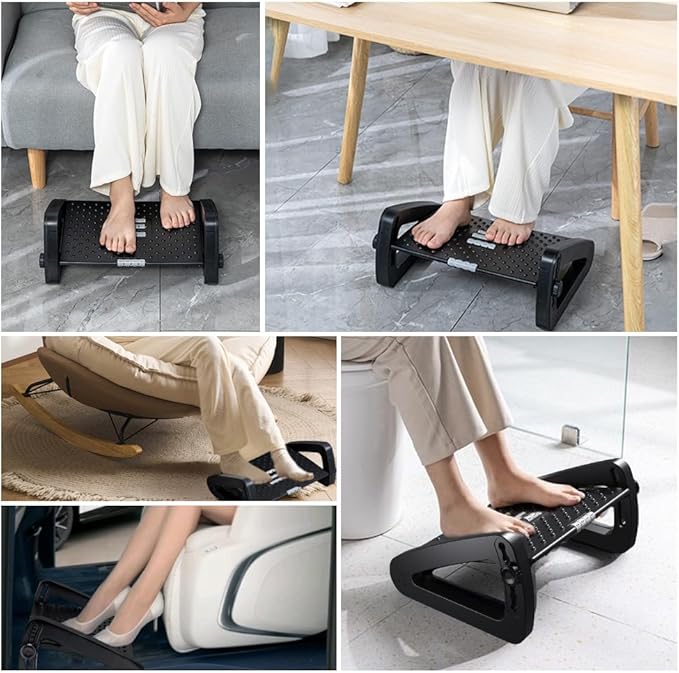 ZLMHYYM Foot Rest for Under Desk at Work - Six Heights Adjustable Under Desk Footrest - Ergonomic Foot Stools for Under Office Desks - Desks Foot Rest with Massage Rollers - Leg Rest for Chair (Black)