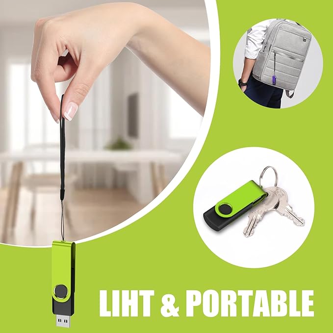 EASTBULL USB Flash Drive Bulk 2GB 20 Pack with Lanyards USB 2.0 Thumb Drive Bulk Memory Stick Swivel Pen Drive for Storage and Backup 2GB 20 Pack, Green