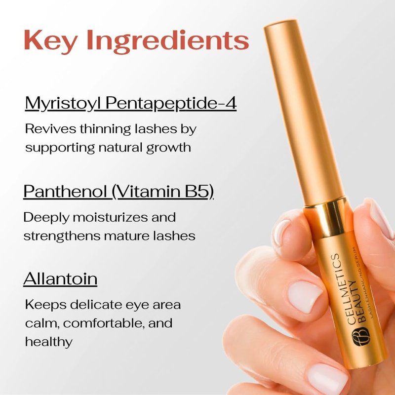 Cellmetics Beauty Peptide Lash Serum for Eyelash Growth - Eyelash Growth Serum with Advanced Formula to Support Longer Fuller and Thicker Looking Lashes - Vegan & Cruelty-Free for Sensitive Eyes
