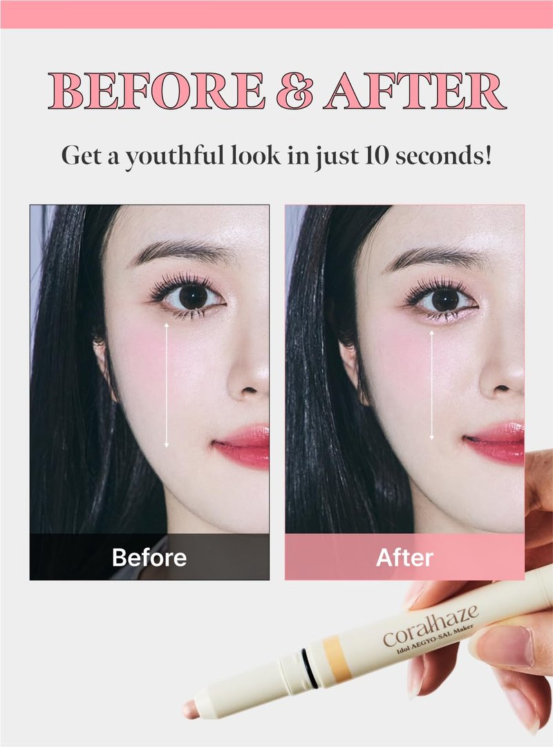 CORALHAZE Idol AEGYO-SAL Maker 05 Dreamy Rose, 2-in-1 Under-Eye Highlighter and Contour Liner for Bright, Voluminous Eyes, Long-Lasting, Smudge-Proof Shimmer Stick with Natural Glow, Korean Beauty