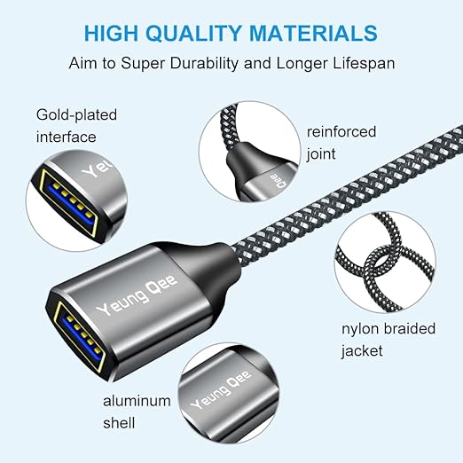 Yeung Qee USB 3.0 Extension Cable 6 ft,5Gbps High Speed USB 3.0 Type A Male to Female Extension Cord,USB Extension Lead Compatible with USB Flash Drive, Hard Drive, Card Reader,Scanner,Keyboard (6FT)