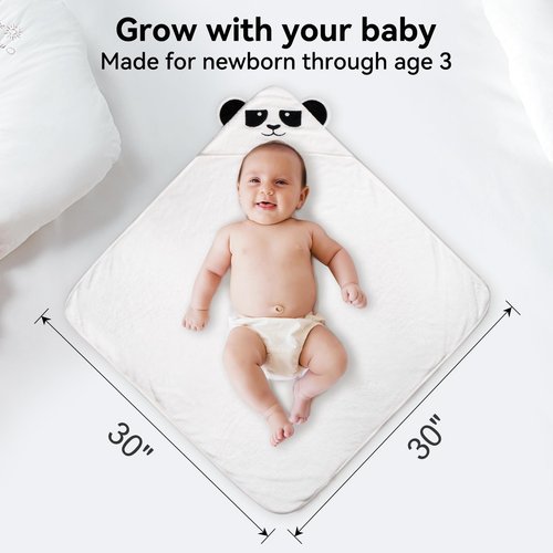 BubblePanda Hooded Baby Towels for Newborn, Rayon Made from Bamboo Baby Bath Towels with Hood for Boys Girls Toddlers Super Soft & Absorbent Newborn Bath Essentials (30 X 30 Inch)