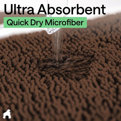 Gorilla Grip Plush Bath Rug Mat - Absorbent Shaggy Chenille for Square Toilet Base | Machine Washable, Soft Microfiber, Brown