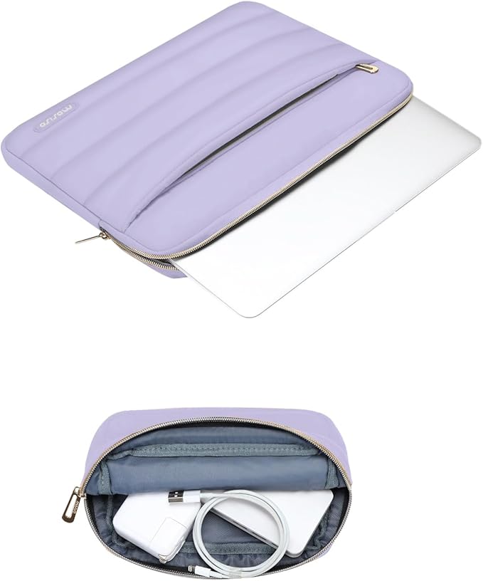 MOSISO Laptop Case 13.3 inch,13-13.3 inch Puffy Laptop Sleeve Compatible with MacBook Neo/Air 13.6 M5 M4 M3 M2 M1/Pro 13/14,HP Dell ASUS Lenovo,Polyester Horizontal Bag with Small Case, Purple