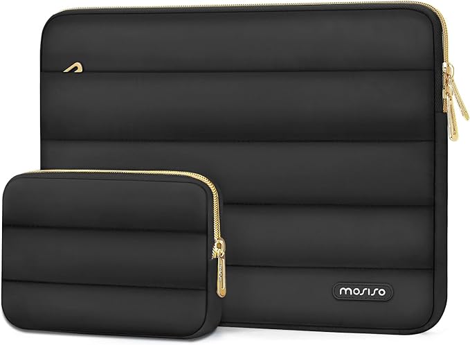 MOSISO Laptop Case 13.3 inch,13-13.3 inch Puffy Laptop Sleeve Compatible with MacBook Neo/Air 13.6 M5 M4 M3 M2 M1/Pro 13/14,HP Dell ASUS Lenovo,Polyester Horizontal Bag with Small Case, Black