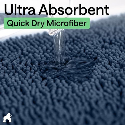 GORILLA GRIP Bath Rug Mat - Soft Absorbent Chenille | Quick-Dry Microfiber, 60x17, Navy Blue