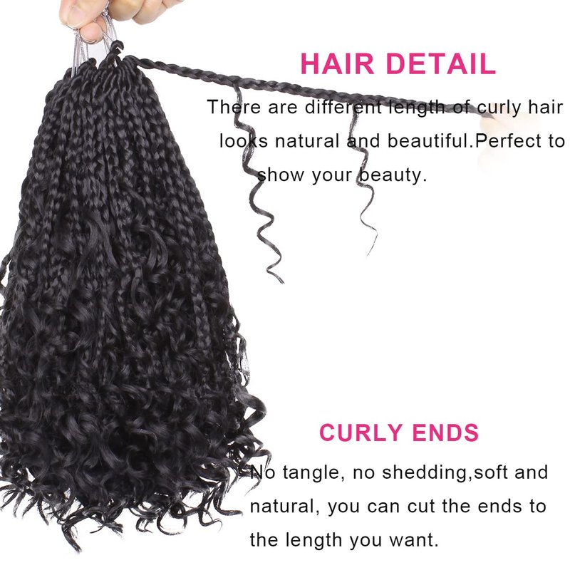 Unionbeauty Boho Box Braids Crochet Hair 22 Inch Black Goddess Box Braids Crochet Hair Curly Ends 8 Packs Bohemian Box Braids Crochet Box Braids Synthetic Braiding Hair Extension for Black Woman 1B#