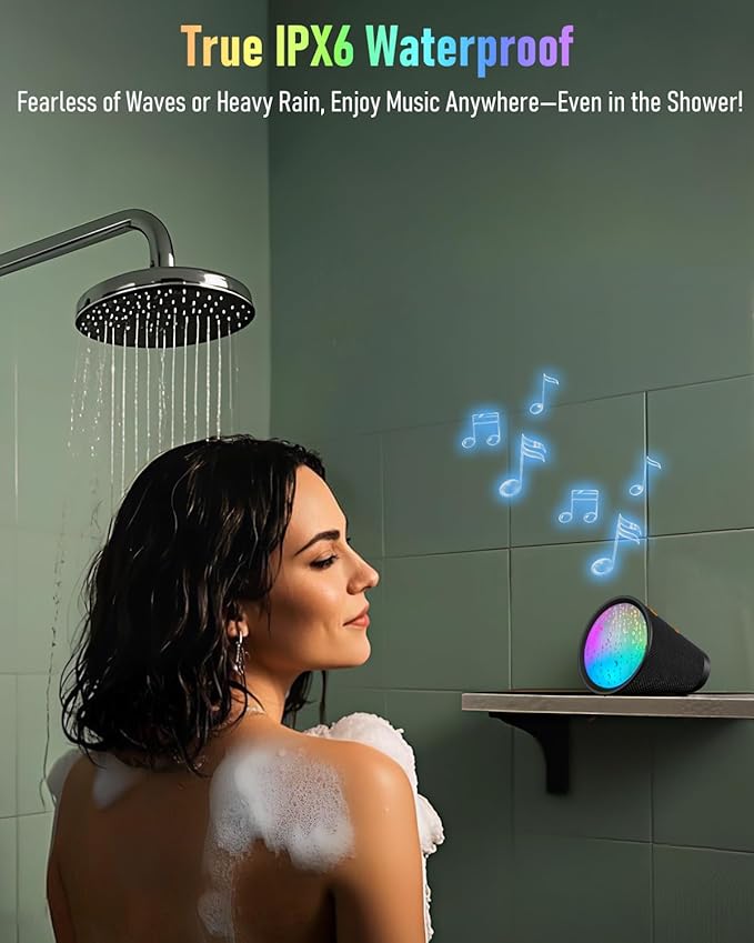 Gladorn Portable Bluetooth Speaker Wireless with 9 Color Lights, 20H Playtime, Stereo Pairing, Deep Bass, IPX6 Waterproof, Bluetooth 5.3, Small Speaker for Home, Party, Outdoor, Camping, Beach, Gift