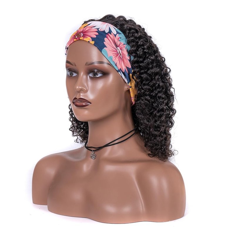 YANZIJF 14 Inch Headband Wig Human Hair Jerry Curly Headband Wigs for Black Women Glueless None Lace Front Wig Full Machine Made Curly Wave Headband Wigs Natural Color (curly Headband Wigs)