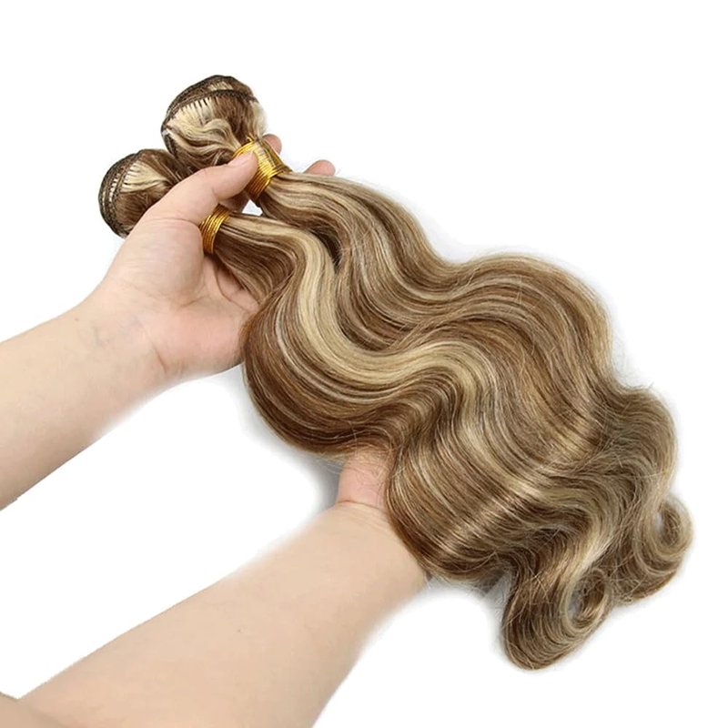 P4613 Bundle Highlight Body Wave Human Hair Bundles 613 Ombre 3 Bundles 20 20 20 Inch Two Tone Chocolate Brown Mixed With Blonde Body Wave Bundle Hair Weave