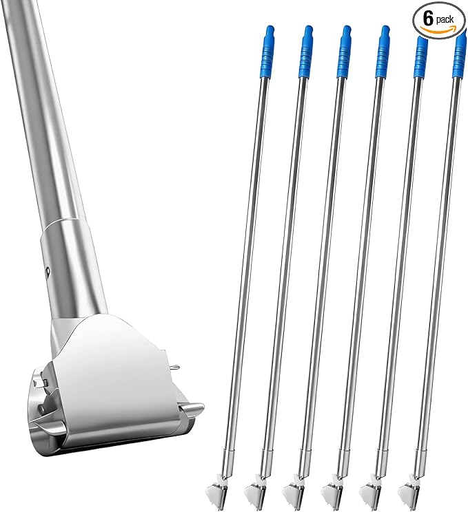 6 Pcs Clip on Dust Mop Handle with Chuck 51.18 Inch Stainless Steel Mop Replacement Stick Laminate Floor Cleaning Supplies for Kitchen Home Office Restaurant Bathroom Wood Tile