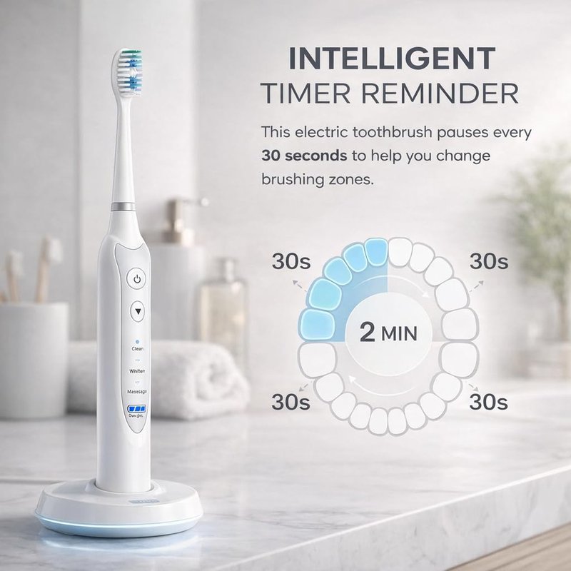 NetGen Sonic Electric Toothbrush for Adults, Rechargeable Power Toothbrush with 5 Replacement Heads, Travel Case, 3 Modes, 2 Minute Timer, IPX7 Waterproof Cordless Electric Toothbrush | White