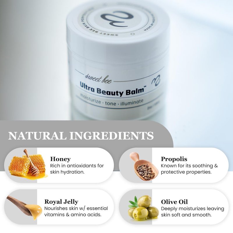 Sweet Bee Naturals Ultra Beauty Balm – Certified Organic Moisturizer Face Cream, Hydrating, Anti-Aging, Soothing, Firming, & Nourishing Facial Moisturizer, Face Lotion with Honey & Beeswax 2 oz