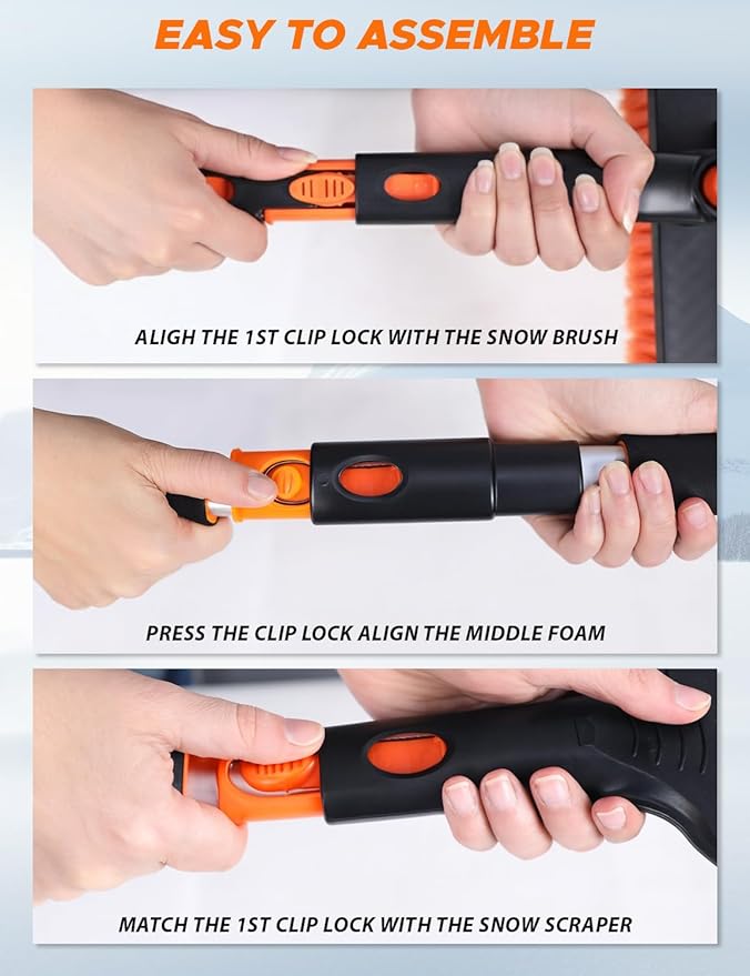 EcoNour 53â³ 3 in 1 Extendable Snow Brush with Ice Scraper for Car Windshield | 360Â° Pivoting Long Snow Brush for SUV, Truck, and Car | Winter Car Accessories